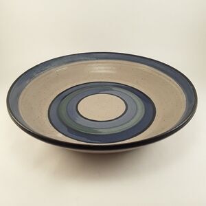 Studio Pottery Shallow Bowl, 11" Hand Thrown, Signed Allen Cook Scholes OR, blue